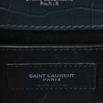 Saint Laurent Calfskin Crocodile Embossed Small Classic Monogram Kate Tassel Satchel Navy 5 of 8