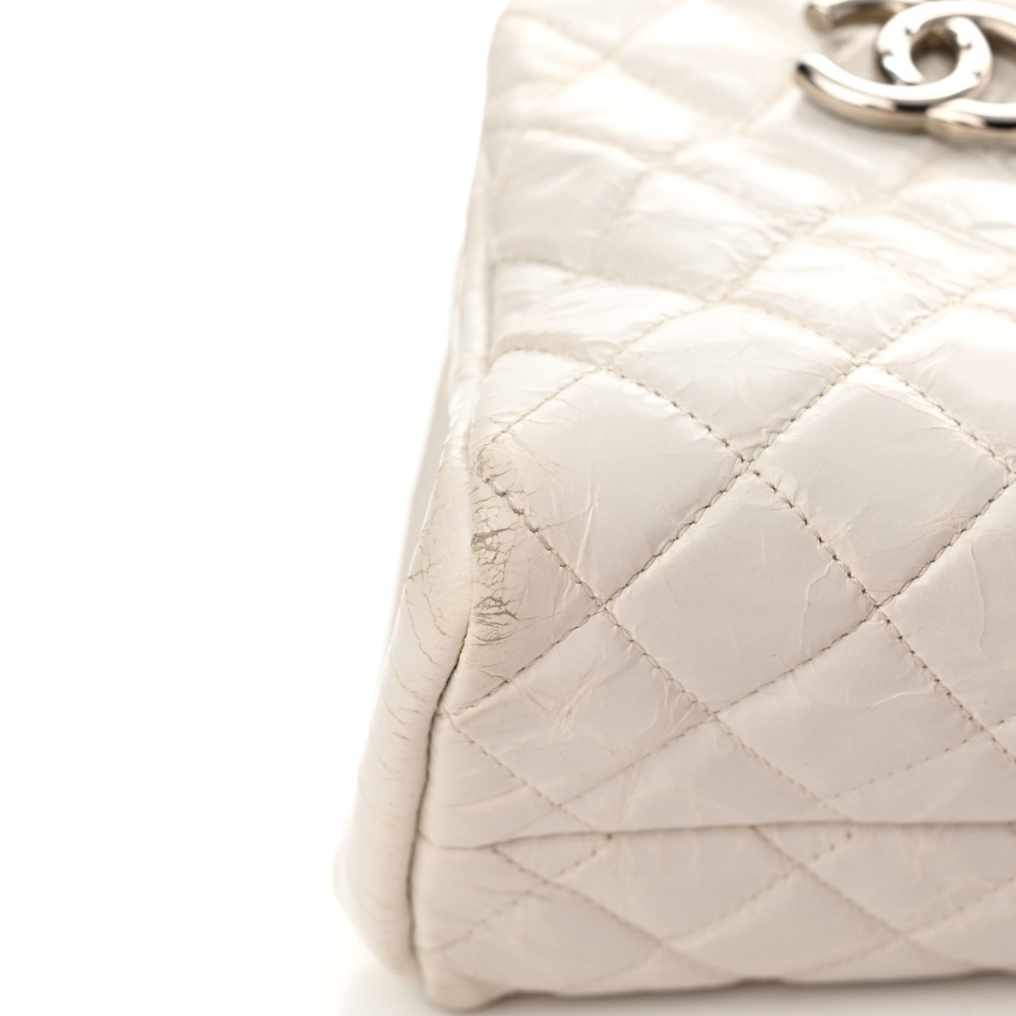 Glazed Calfskin Quilted Medium Just Mademoiselle Bowling Bag White