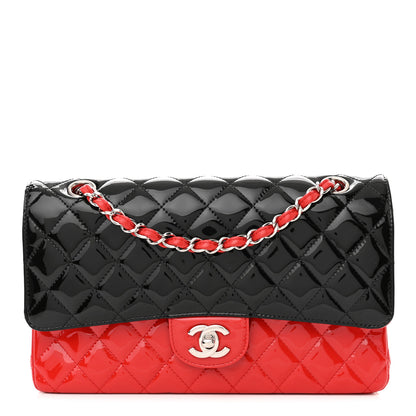 Chanel Patent Calfskin Quilted Bi-Color Medium Double Flap Red Black 1 of 13