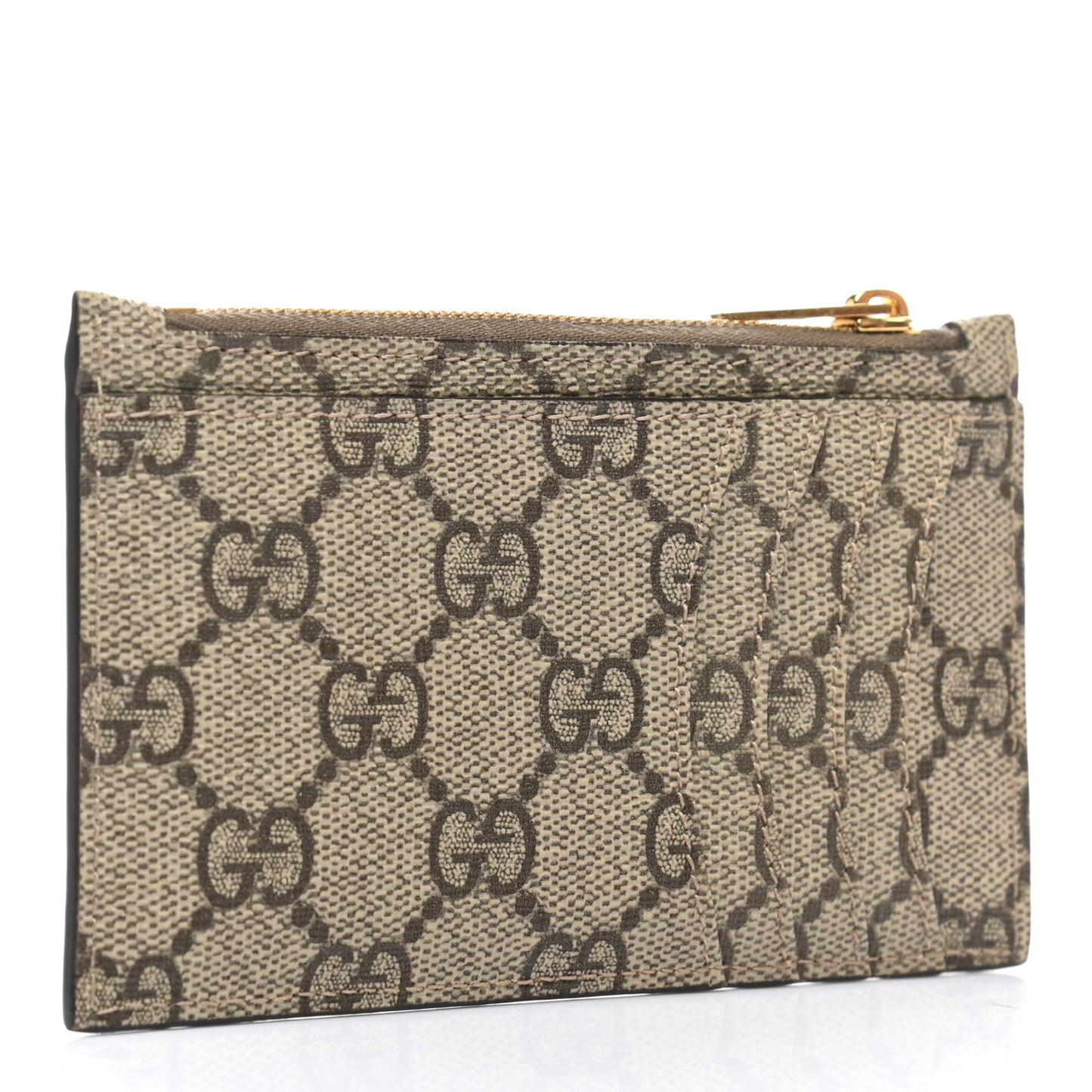 X BALENCIAGA GG Supreme Monogram Zip Card Case Beige Ebony