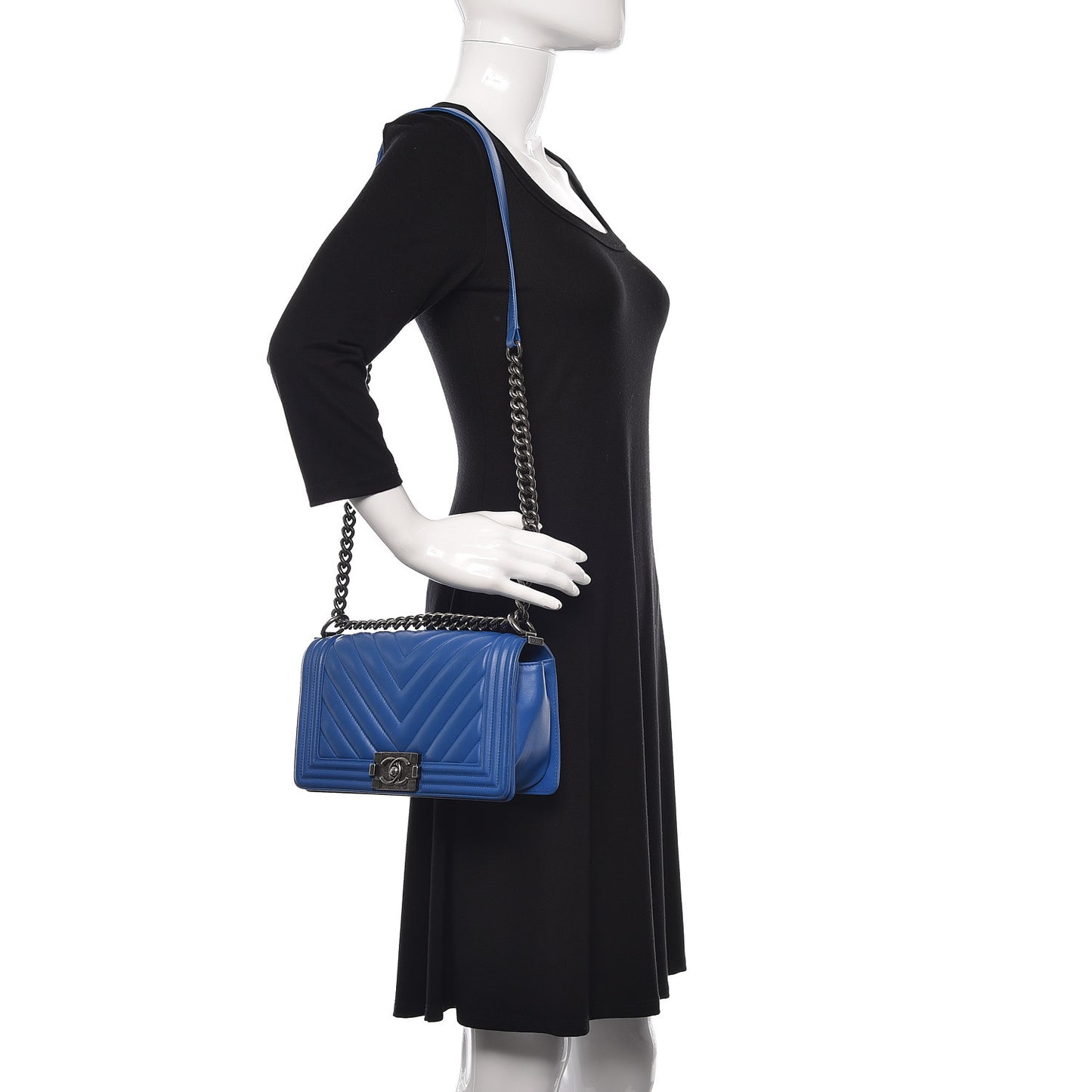 Calfskin Chevron Quilted Medium Boy Flap Blue