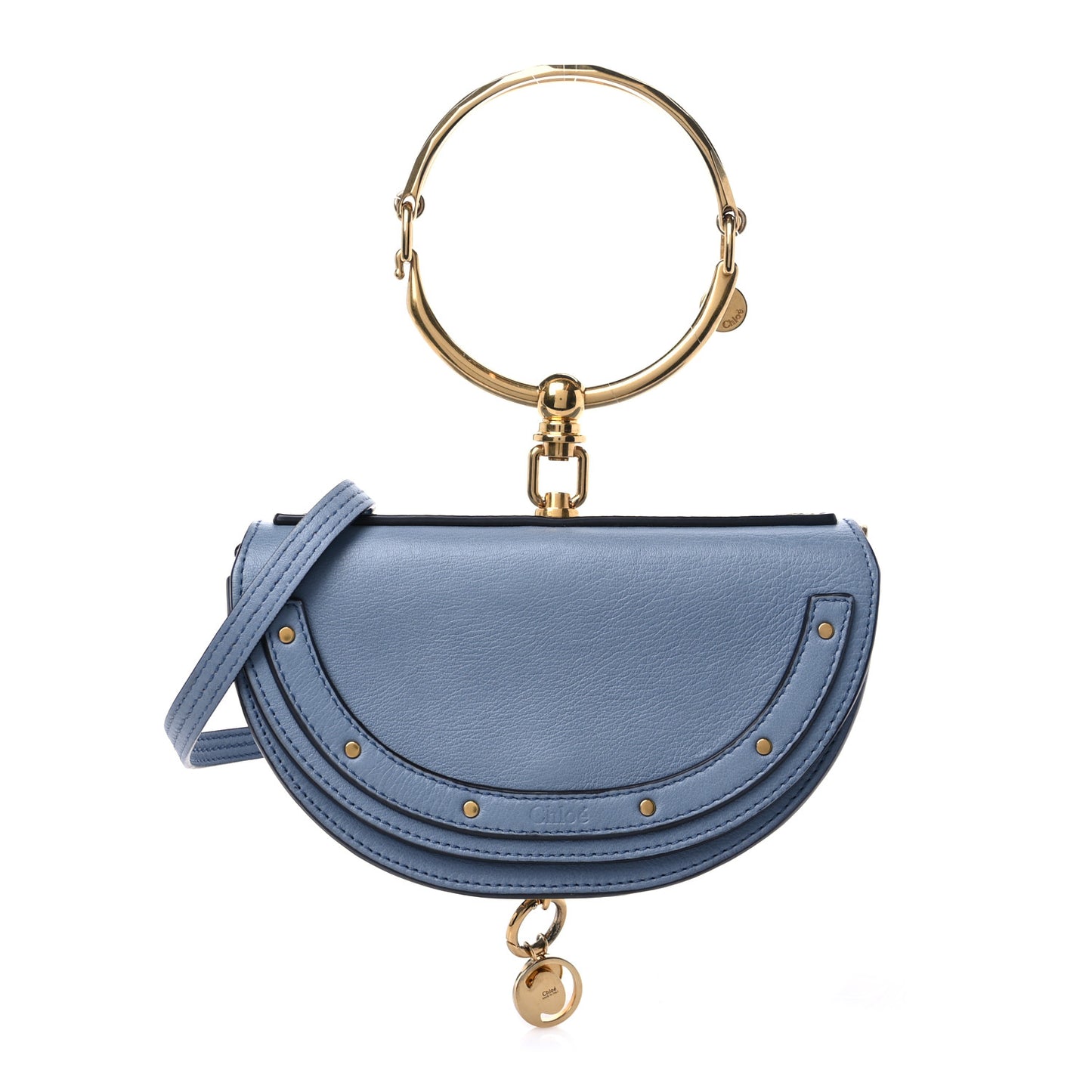 Calfskin Small Nile Bracelet Minaudiere Bag Washed Blue