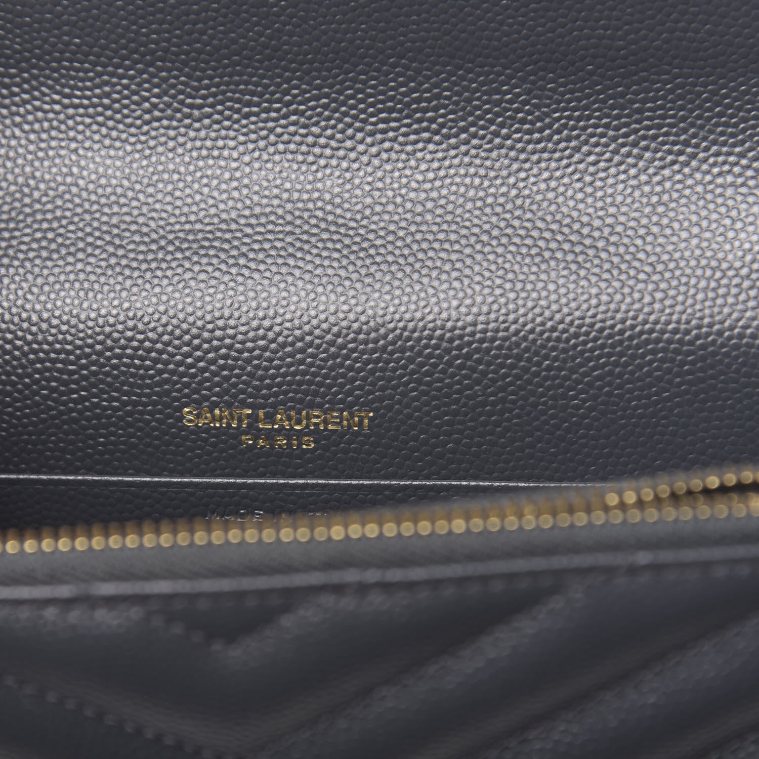 Saint Laurent Grain De Poudre Matelasse Chevron Monogram Envelope Chain Wallet Dark Smog 6 of 12