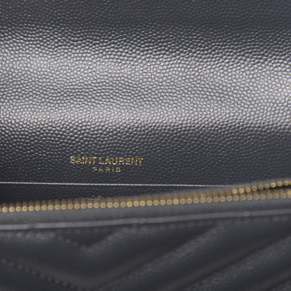 Saint Laurent Grain De Poudre Matelasse Chevron Monogram Envelope Chain Wallet Dark Smog 6 of 12