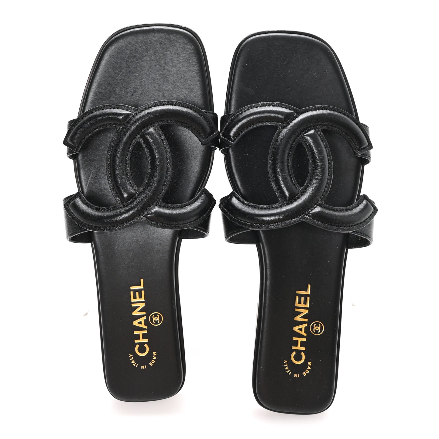 Lambskin CC Cut Out Mules Sandals 41 Black