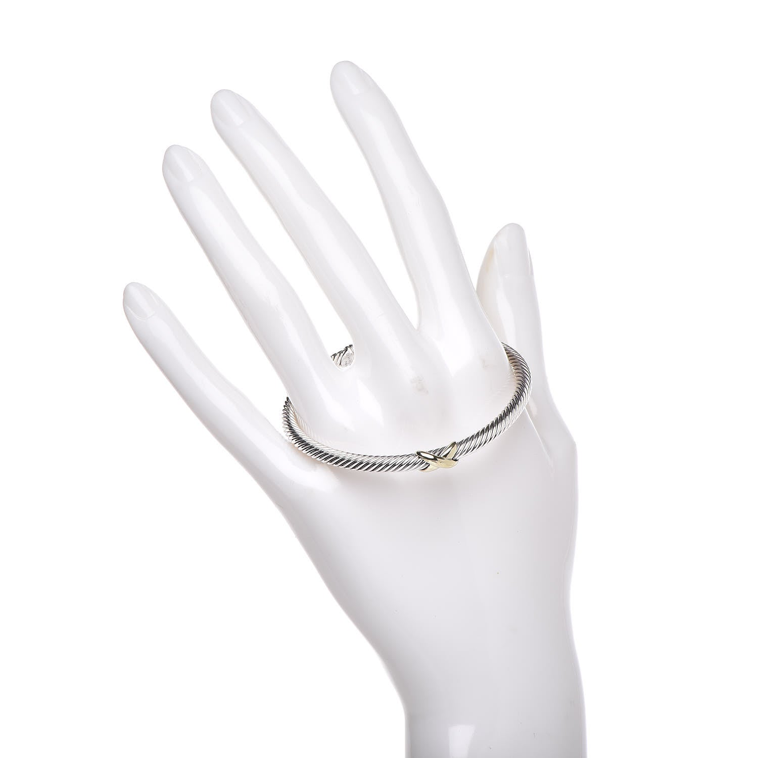 David Yurman Sterling Silver 18K Yellow Gold 4mm X Station Cable Bracelet 2 of 4