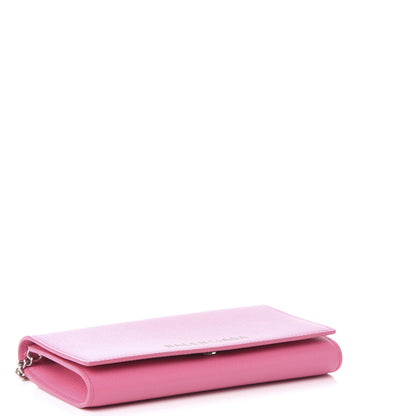 Balenciaga Signature Grained Calfskin Logo Ville Wallet on Chain Bubble Gum Black 4 of 10