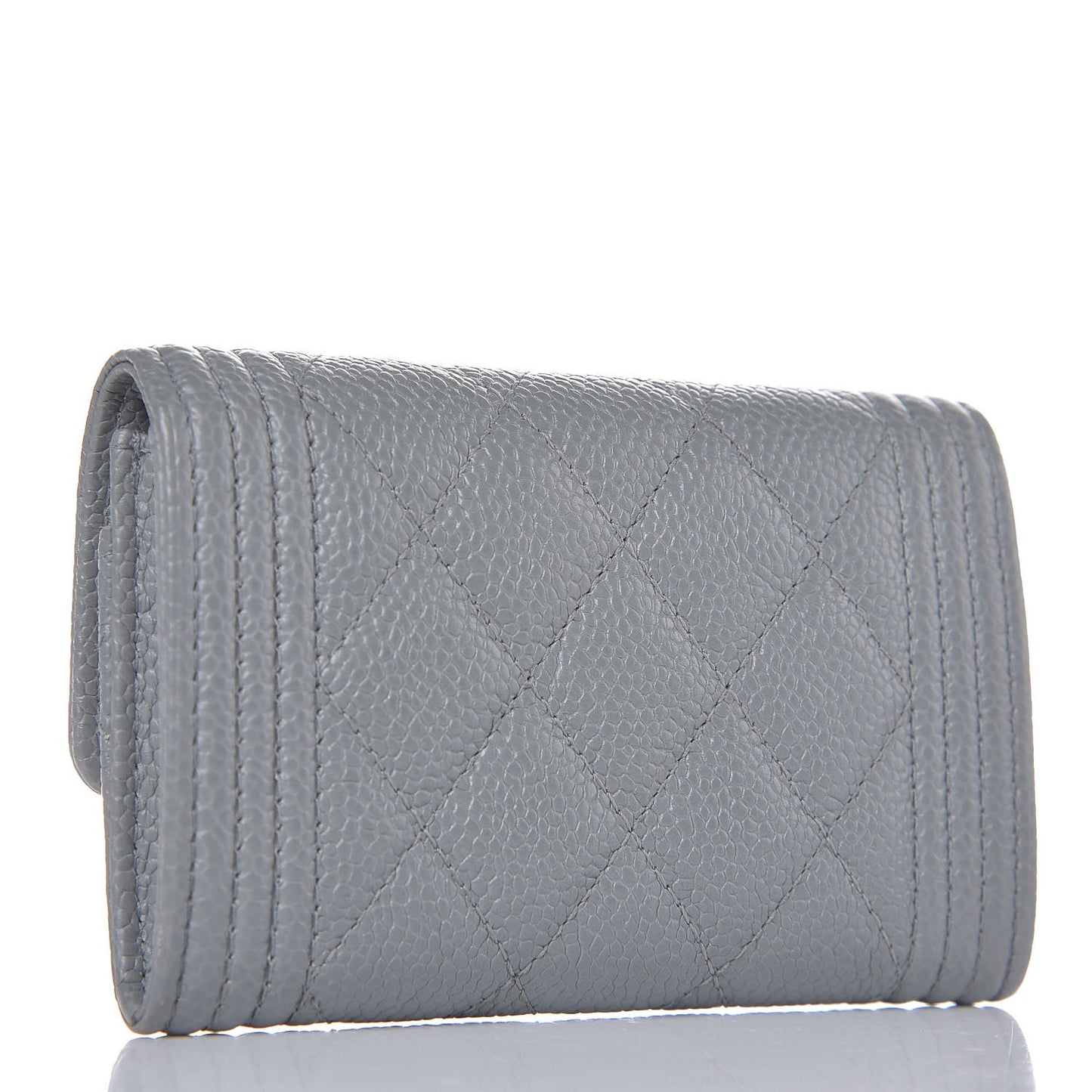 Caviar Quilted Boy Flap Card Holder Grey