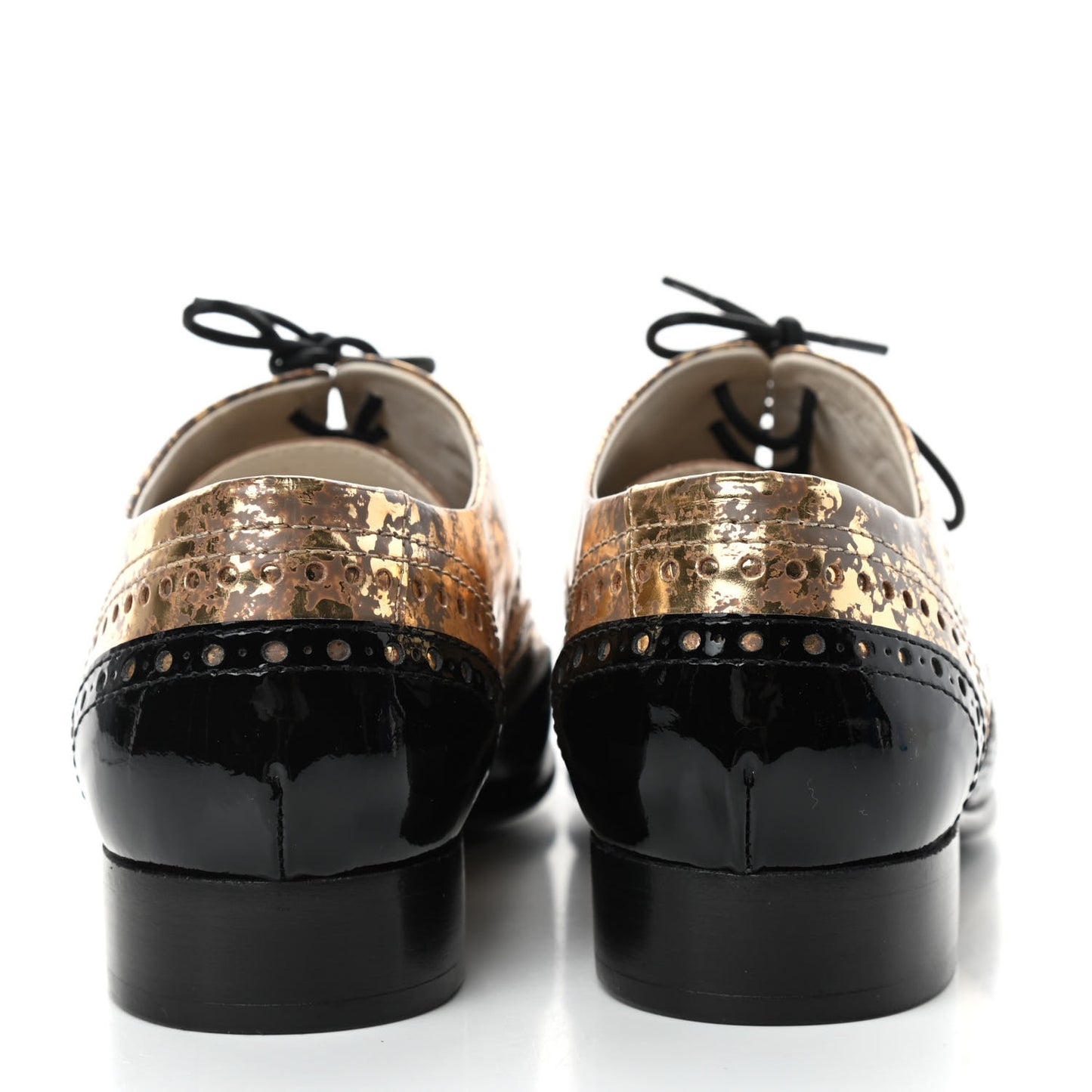 Fantasy Patent Calfskin Lace Up Oxfords 38 Gold Black