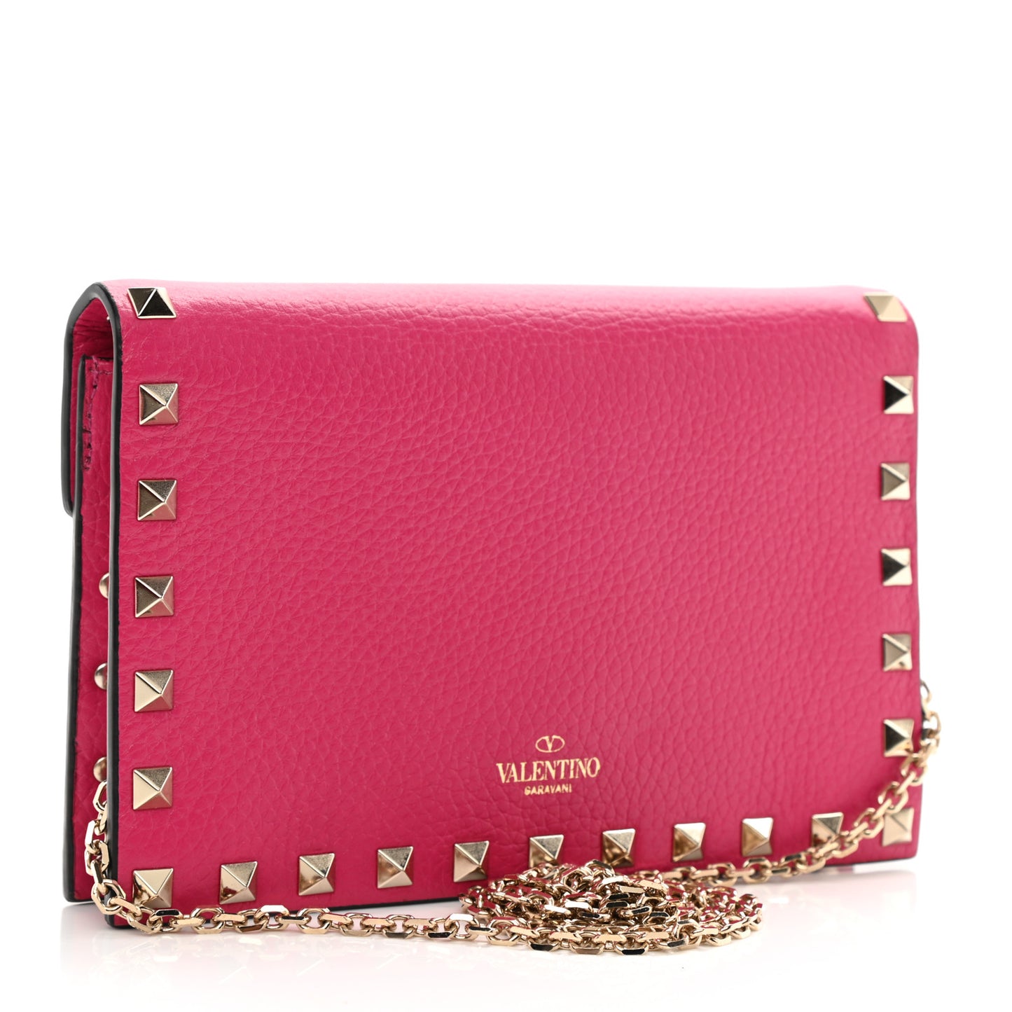 Grained Calfskin Rockstud Envelope Wallet on Chain Cyclamin