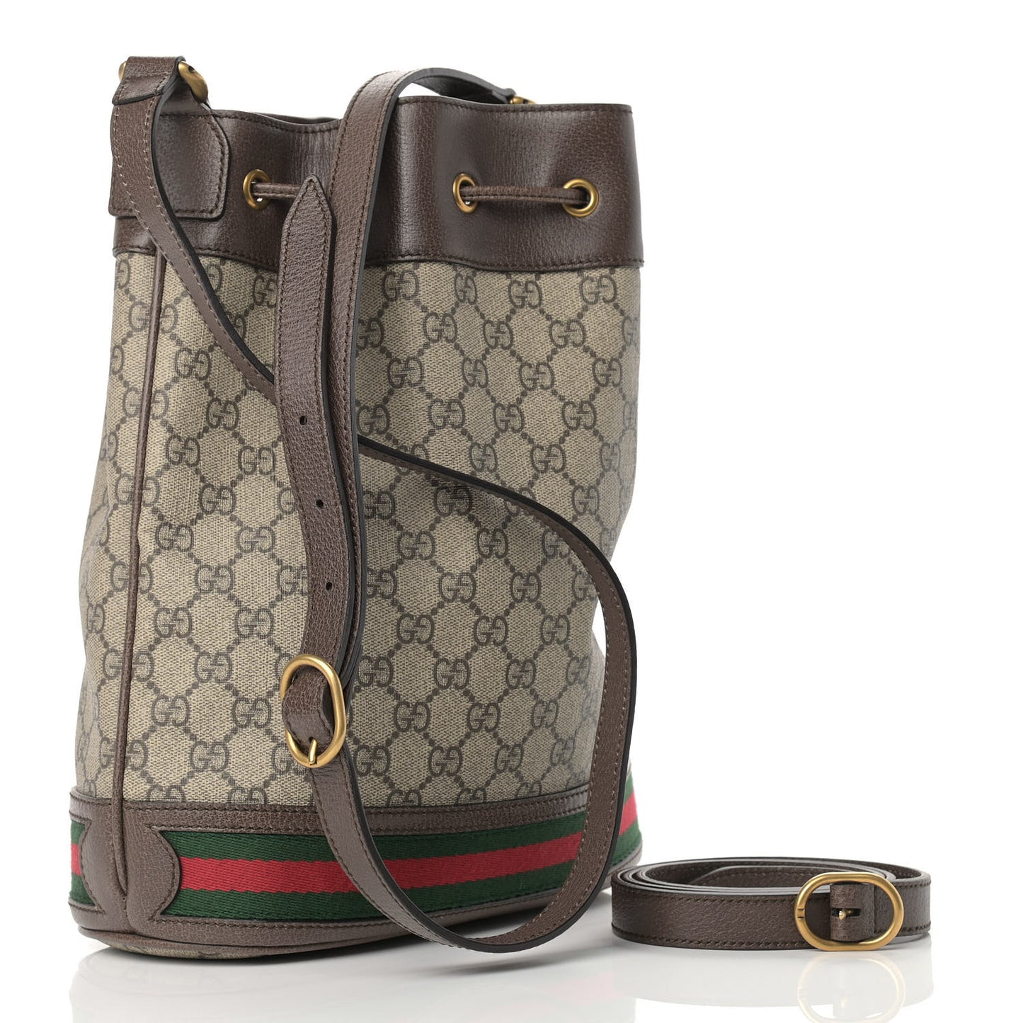 GG Supreme Monogram Web Ophidia Bucket Bag Brown