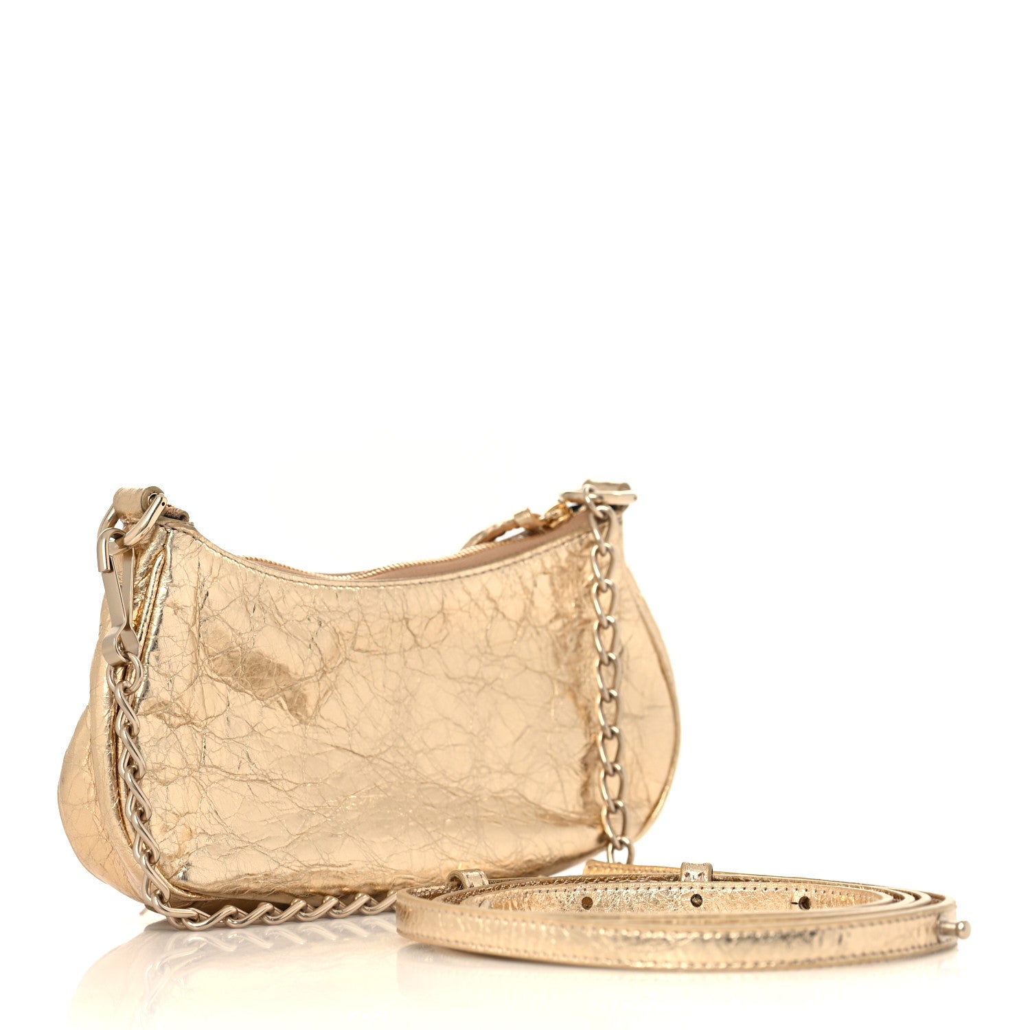 Balenciaga Metallic Arena Agneau Crystal Le Cagole Mini Purse With Chain Light Gold 2 of 8