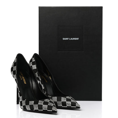 Saint Laurent Satin Crystal Embellished Checkered Zoe 105 Pumps 36.5 Black 13 of 13