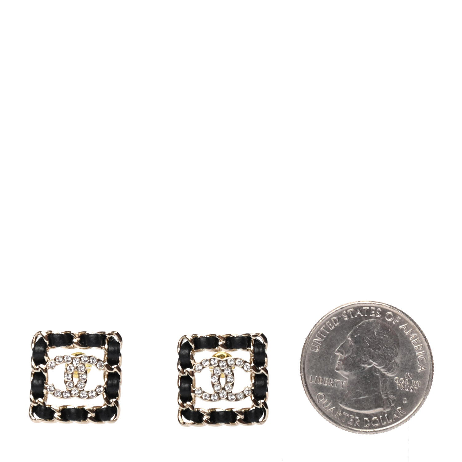 Chanel Crystal Lambskin Chain Sergeant Chanel Stud Earrings Black Gold 2 of 4