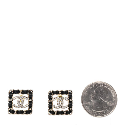 Chanel Crystal Lambskin Chain Sergeant Chanel Stud Earrings Black Gold 2 of 4