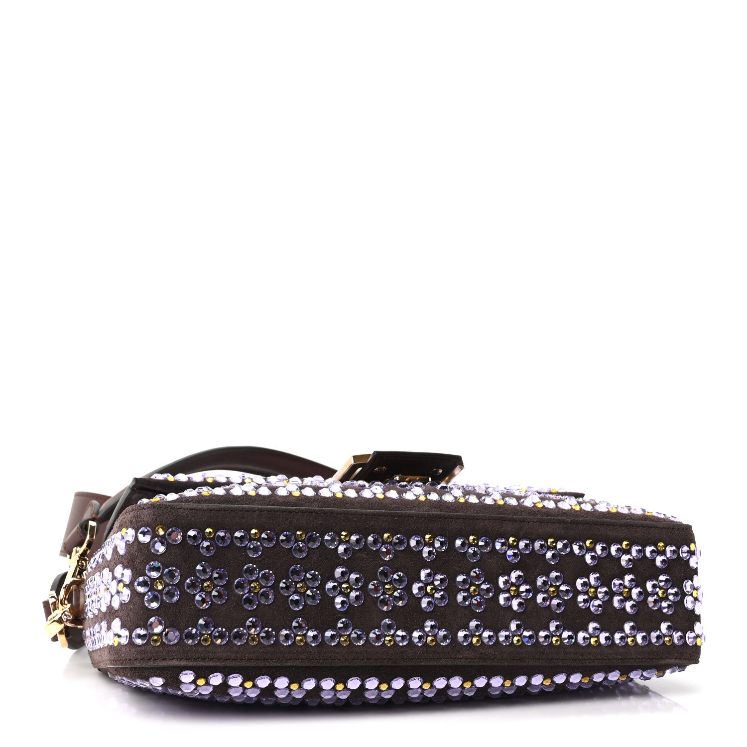 Fendi Suede Blooming Crystal Floral Baguette Mogano Anemone 4 of 11