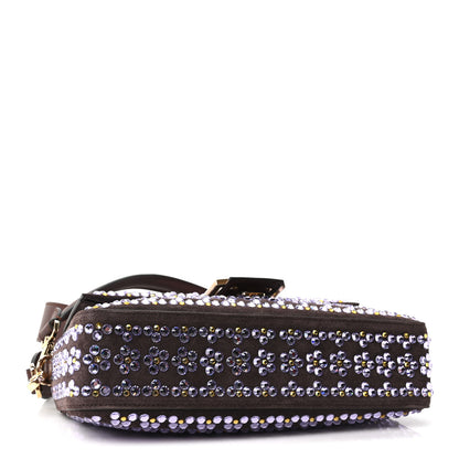Fendi Suede Blooming Crystal Floral Baguette Mogano Anemone 4 of 11