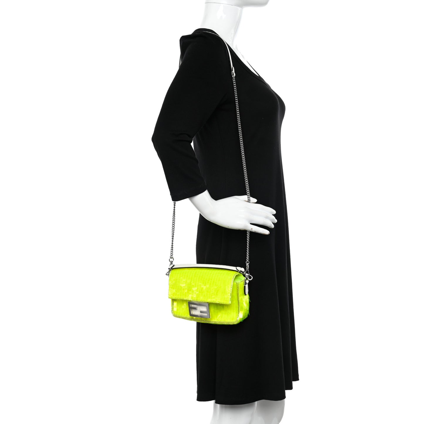 Transparent Paillettes Elaphe Mini Baguette Yellow Fluo Avorio