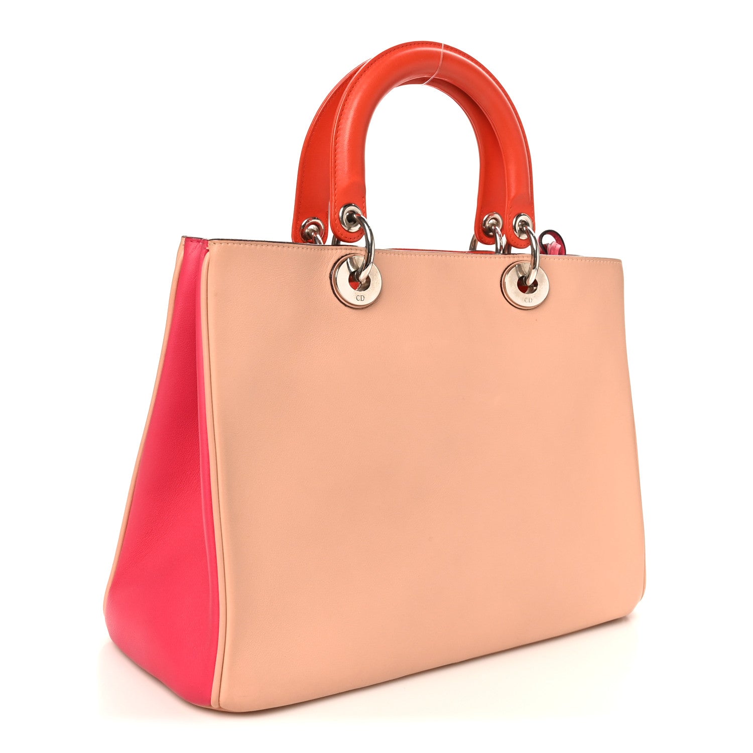 Christian Dior Smooth Calfskin Medium Tri-Color Diorissimo Tote Pink Fuchsia Orange 4 of 10