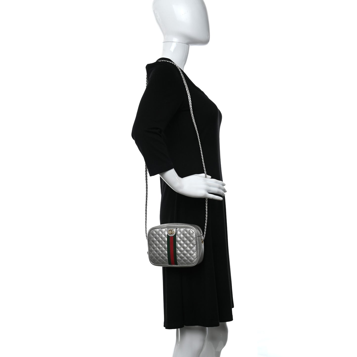 Laminated Nappa Web Trapuntata Mini GG Shoulder Bag Argento