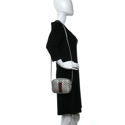 Gucci Laminated Nappa Web Trapuntata Mini GG Shoulder Bag Argento 2 of 9