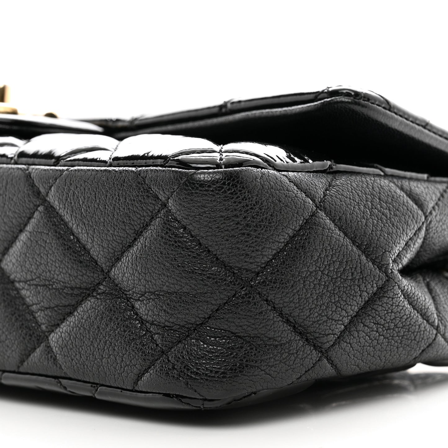 Patent Goatskin Quilted Medium CC Eyelet Flap Black