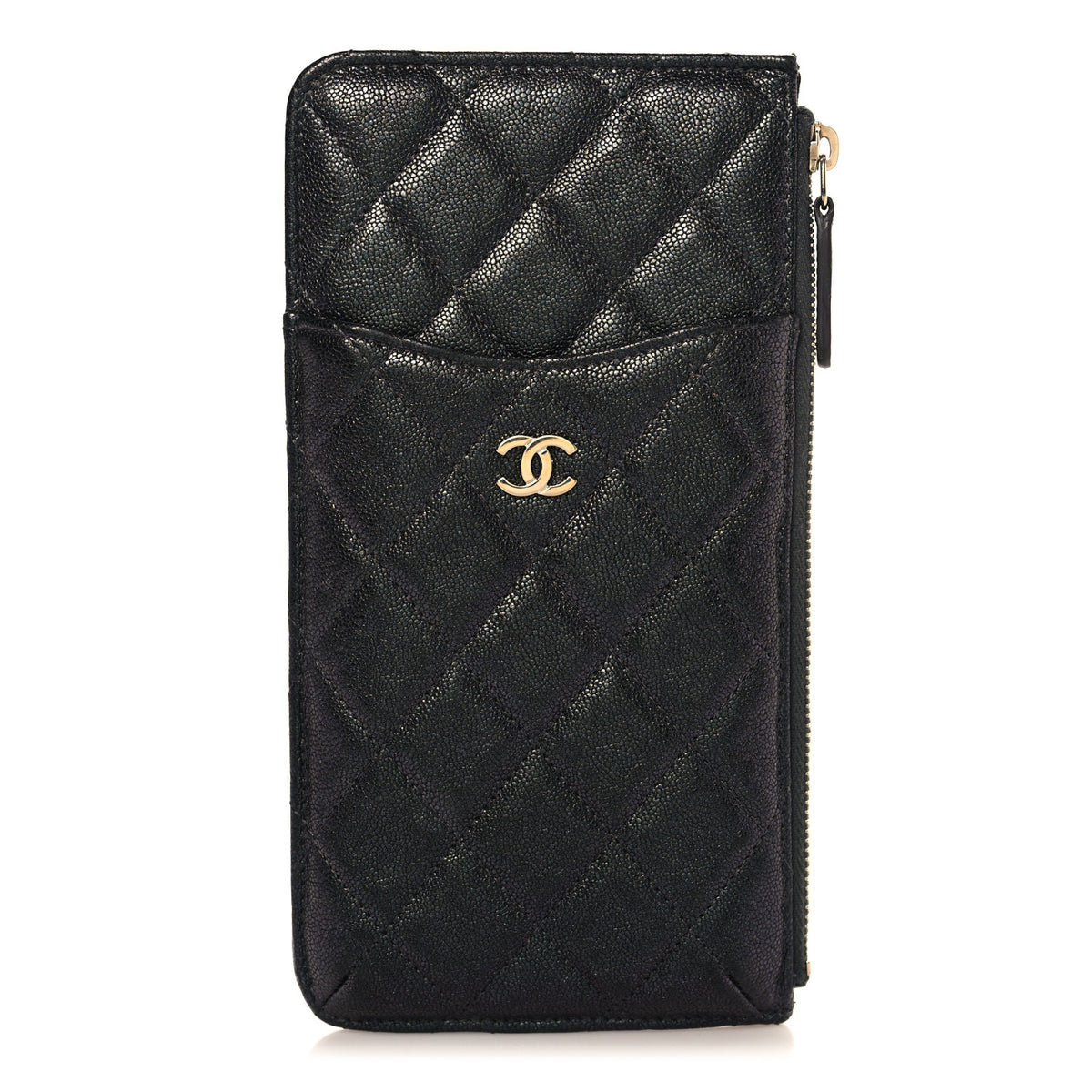 Iridescent Caviar Quilted Classic iPhone Pouch Black