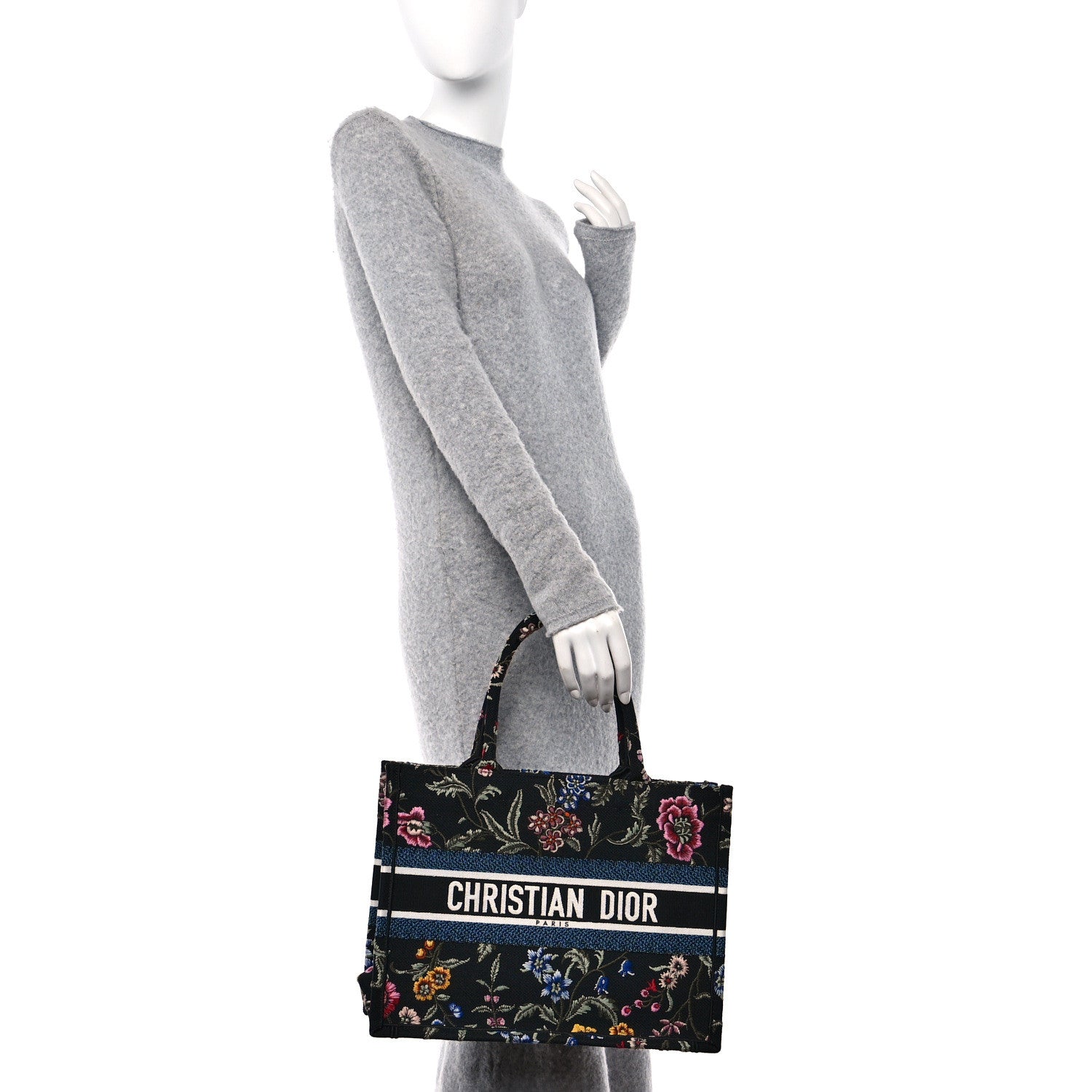 Christian Dior Raffia Embroidered Petites Fleurs Medium Book Tote Navy Blue Multicolor 2 of 10