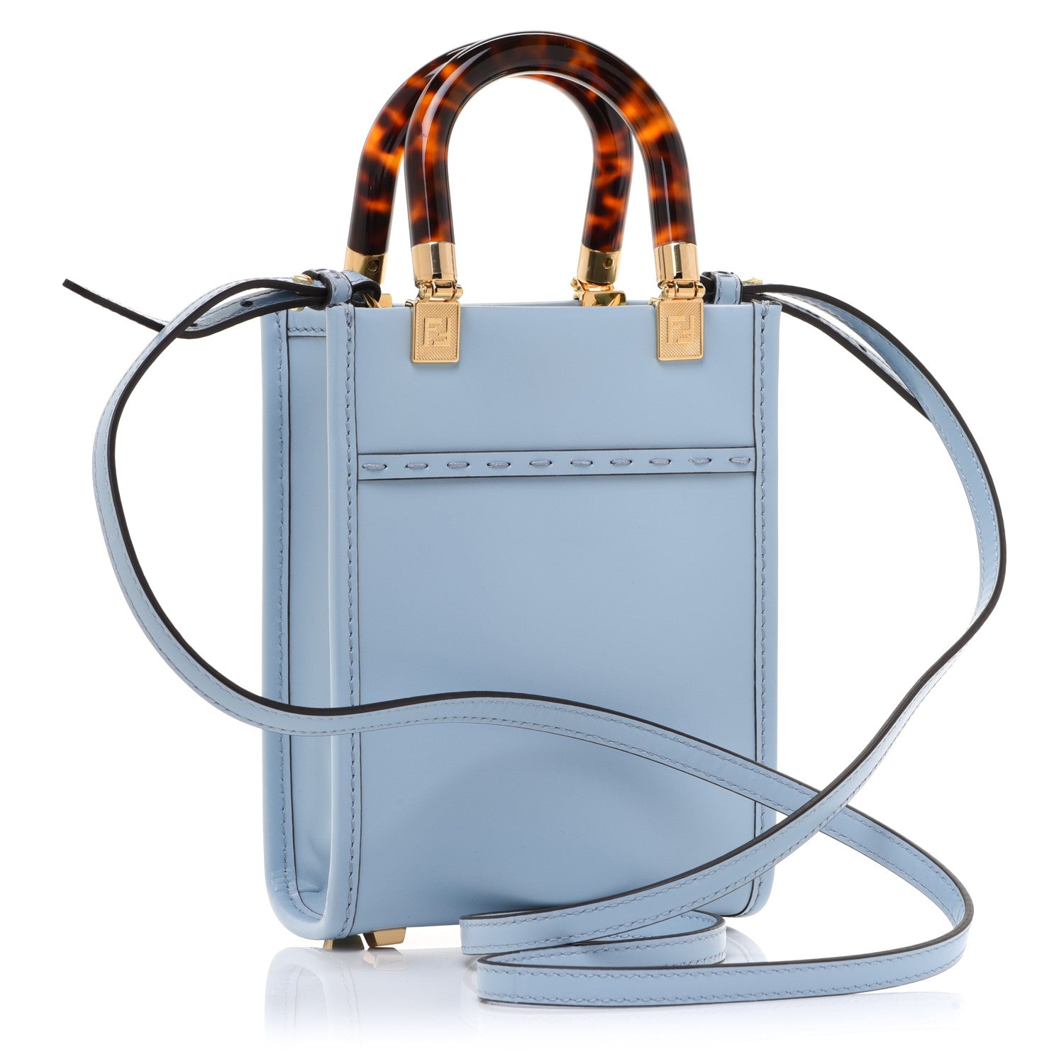 Fendi Vitello King Plexiglass Logo Embossed Mini Fendi Sunshine Shopper Tote Azzurro Baby 3 of 9