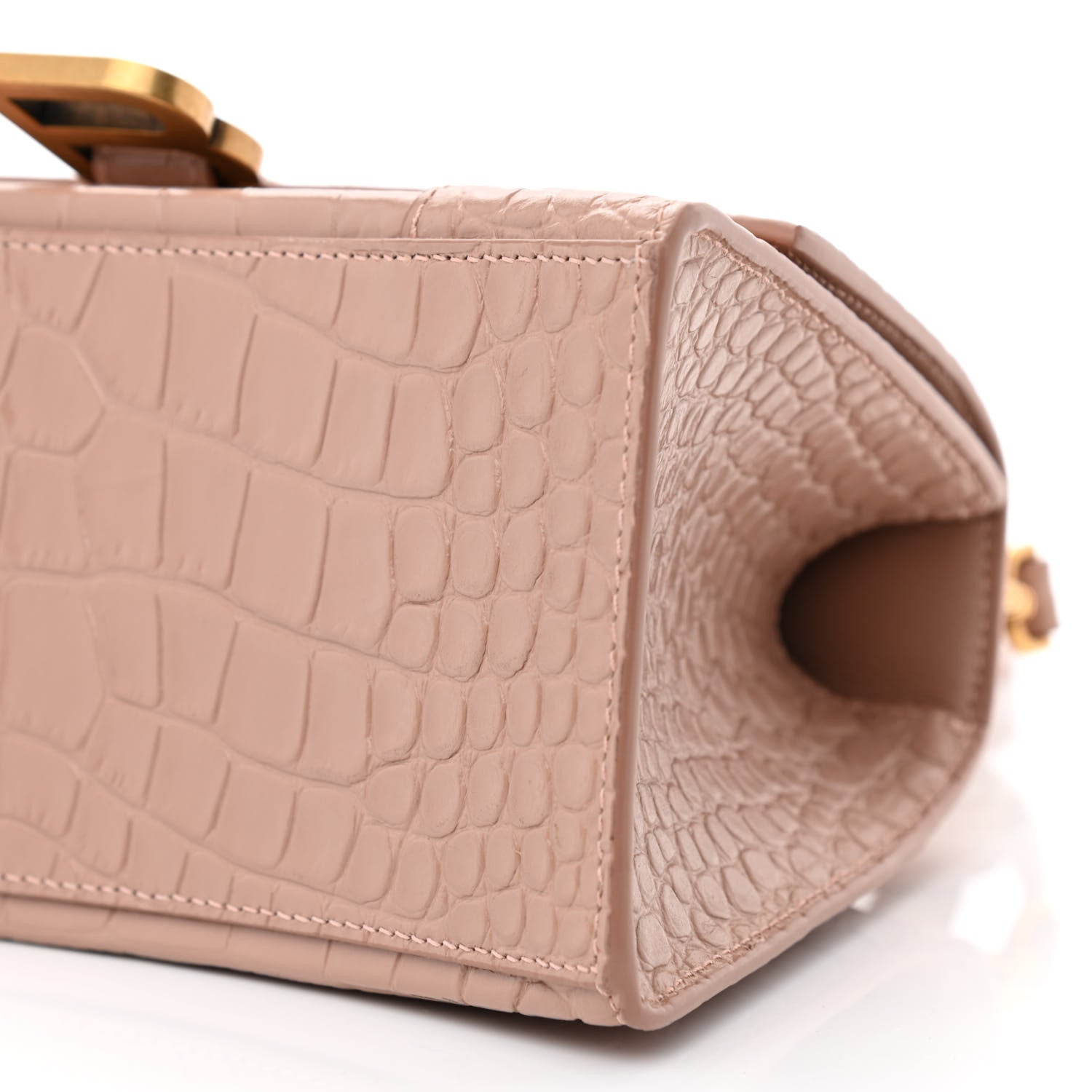 Balenciaga Shiny Calfskin Crocodile Embossed Small Hourglass Top Handle Bag Nude Beige 11 of 12