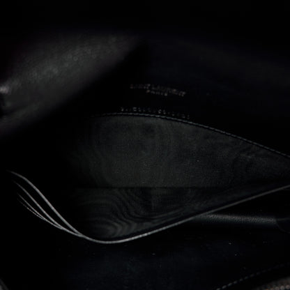 Saint Laurent Grain De Poudre Matelasse Chevron Monogram Monochrome Envelope Chain Wallet Black 7 of 11