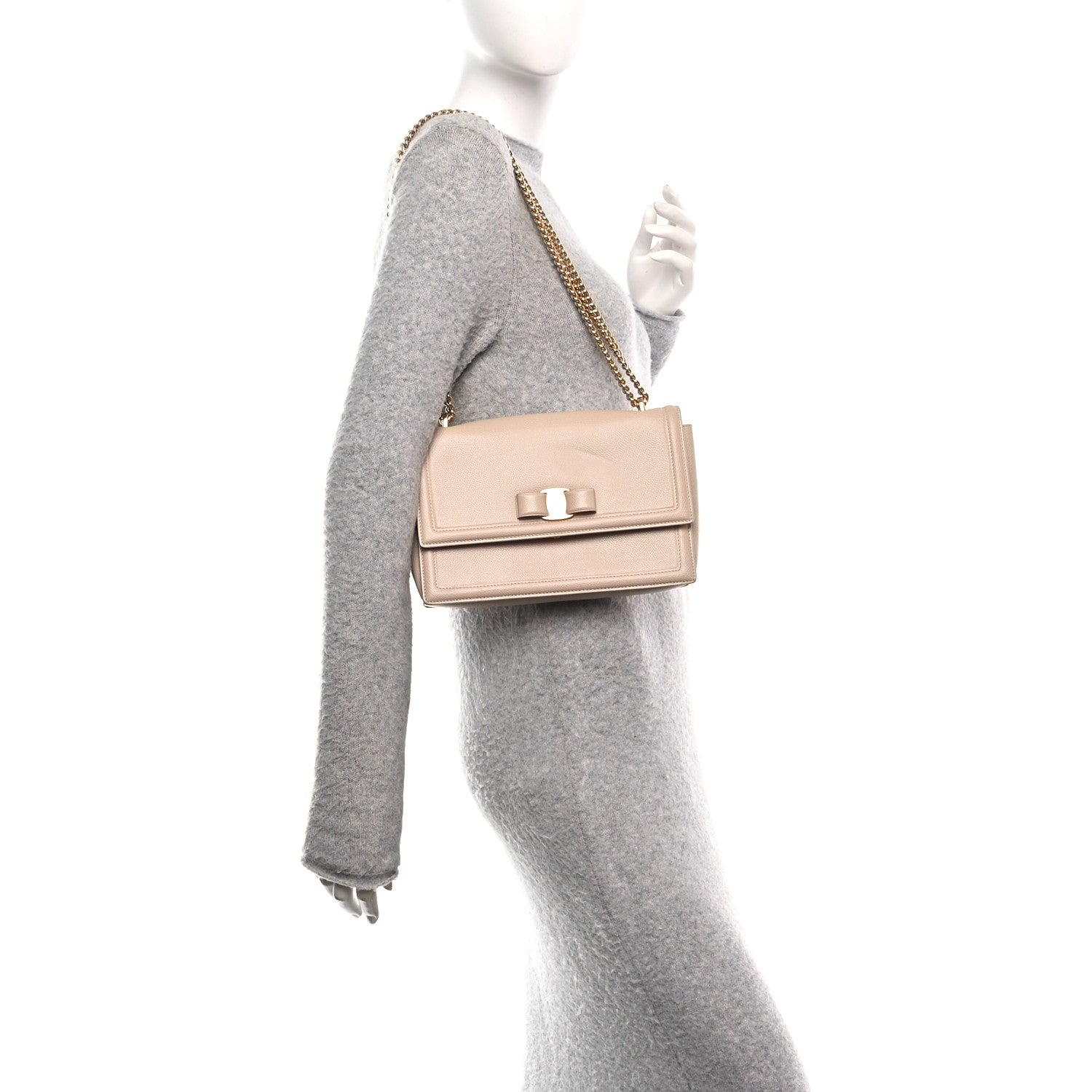 Salvatore Ferragamo Printed Calfskin Ginny Shoulder Bag Beige