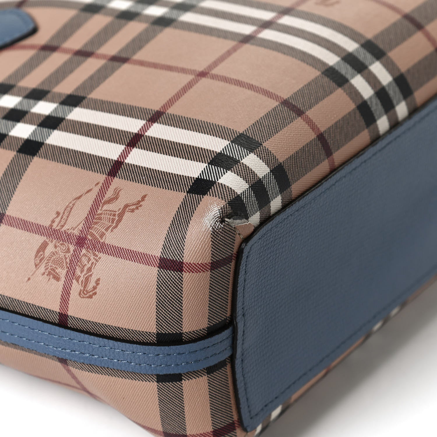 Burberry Calfskin Haymarket Check Small Reversible Tote Slate Blue 18 of 23