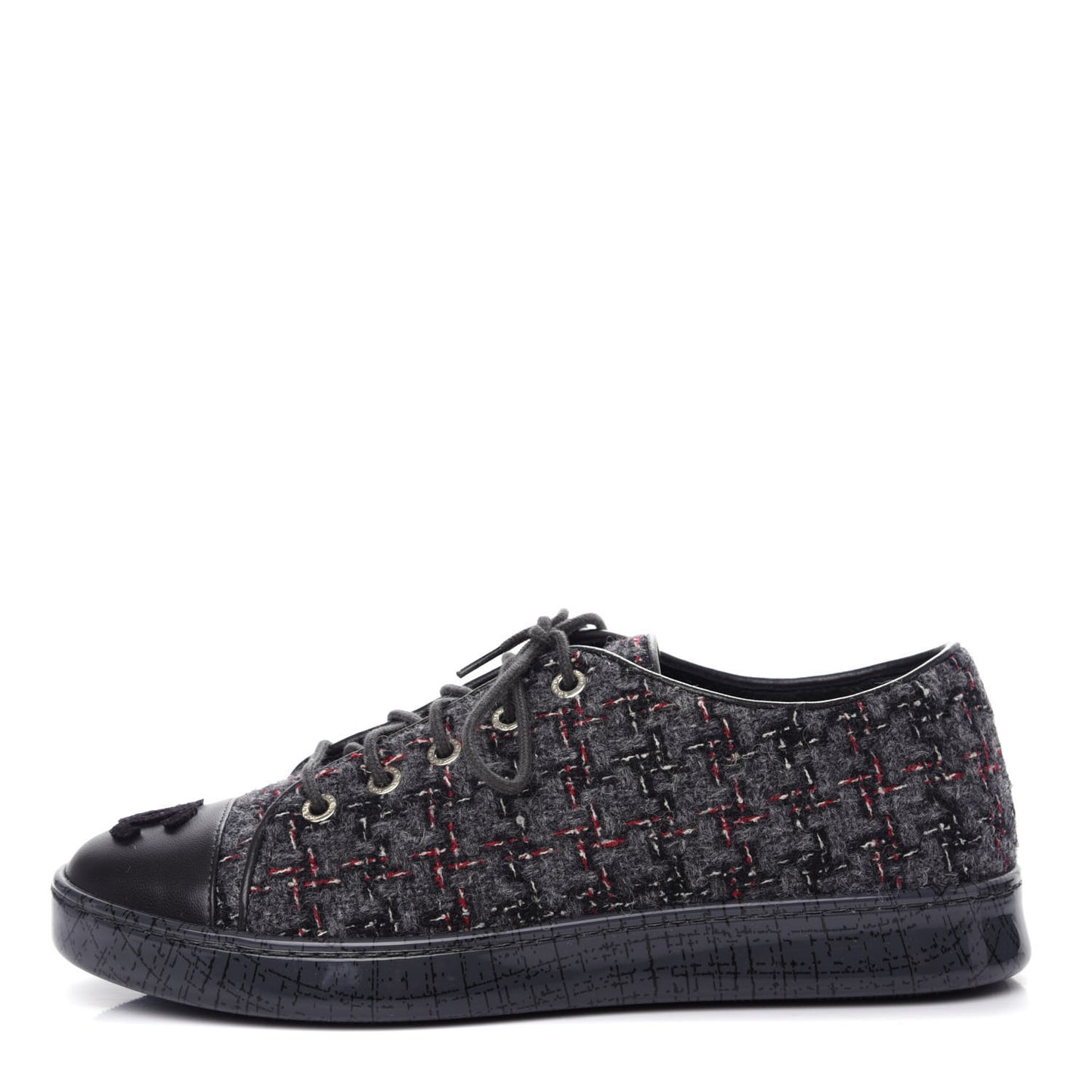 Lambskin Tweed Sneakers 36 Black Grey Red