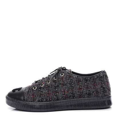 Chanel Lambskin Tweed Sneakers 36 Black Grey Red 1 of 11