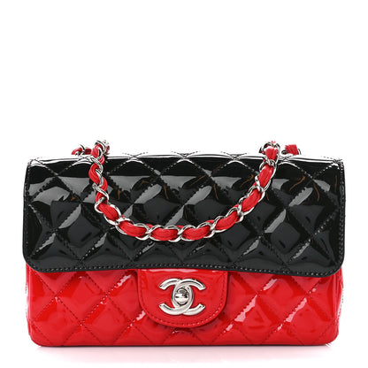 Chanel Patent Calfskin Quilted Bi-Color Mini Rectangular Flap Red Black 1 of 11