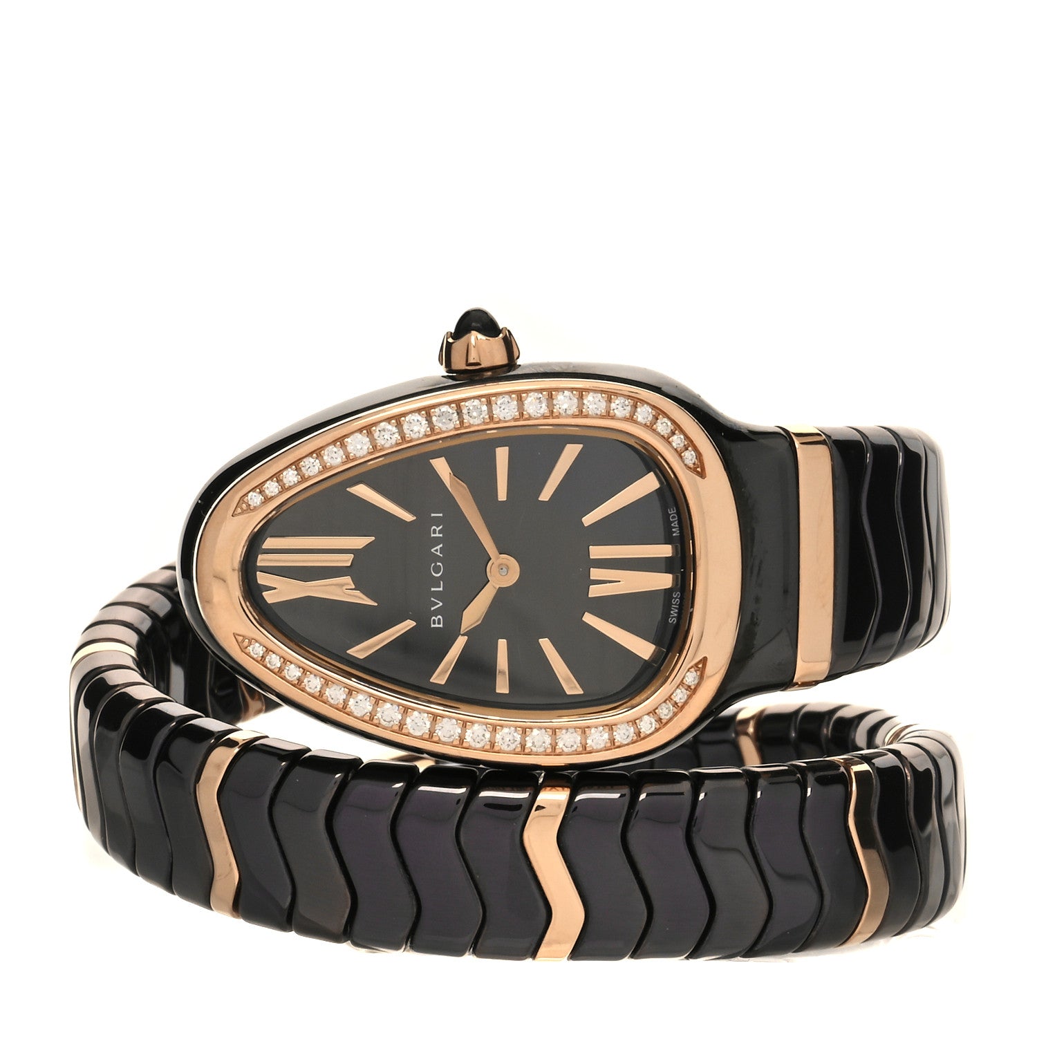 Bulgari 18K Rose Gold Ceramic Diamond Bezel 35mm Serpenti Tubogas Quartz Watch Black 2 of 5