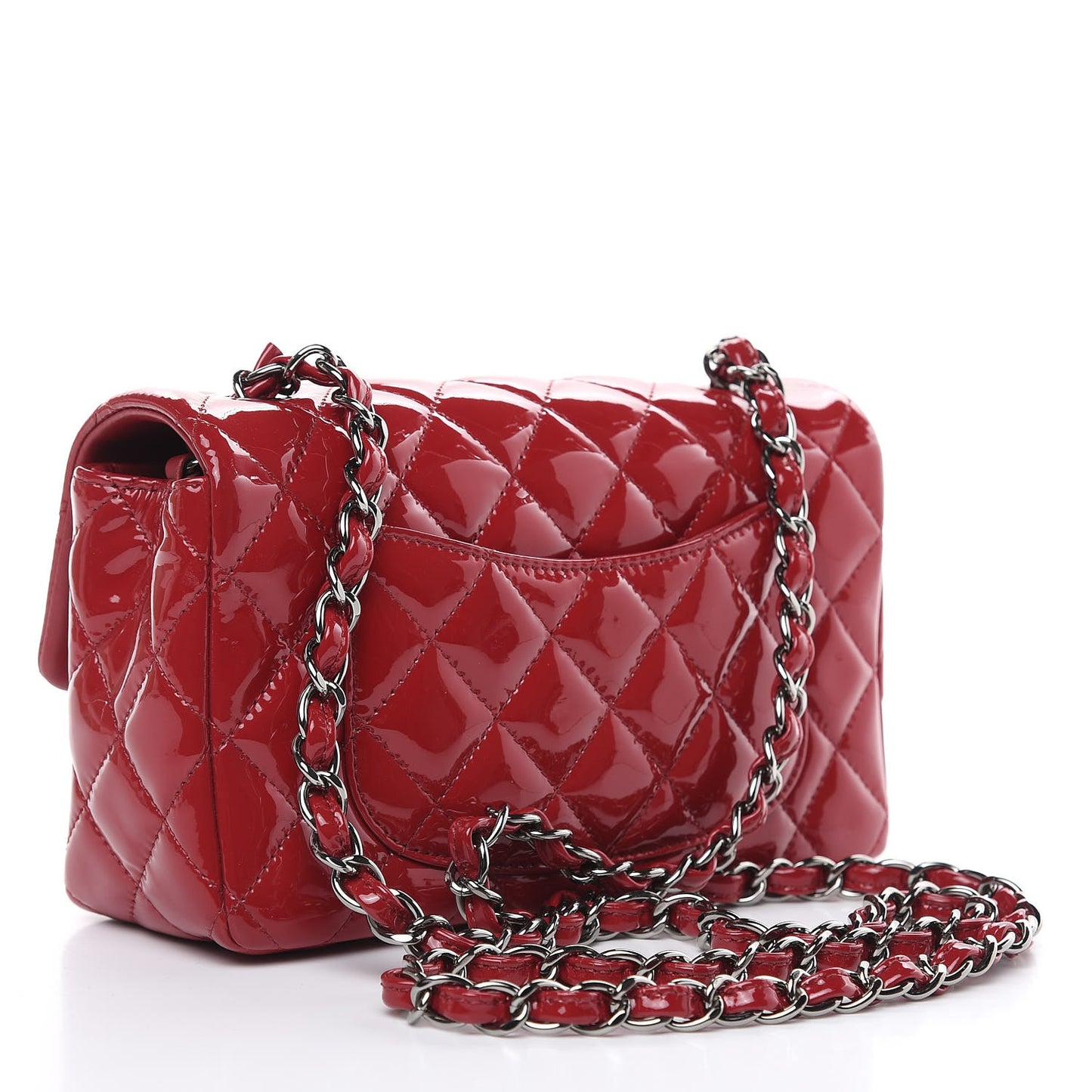 Patent Calfskin Quilted Mini Rectangular Flap Red