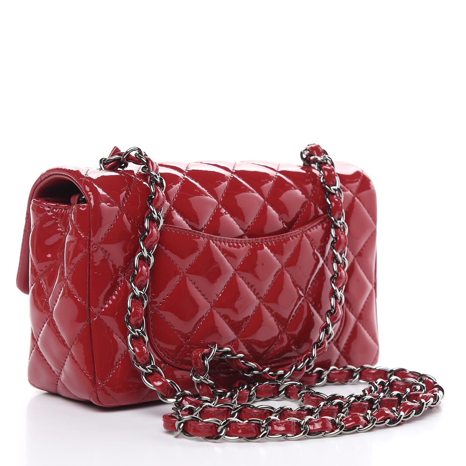 Chanel Patent Calfskin Quilted Mini Rectangular Flap Red 3 of 10