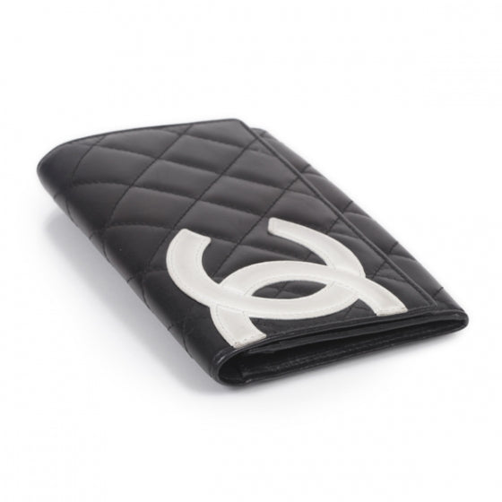 Chanel Calfskin Quilted Cambon Billfold Wallet Black White 5 of 9