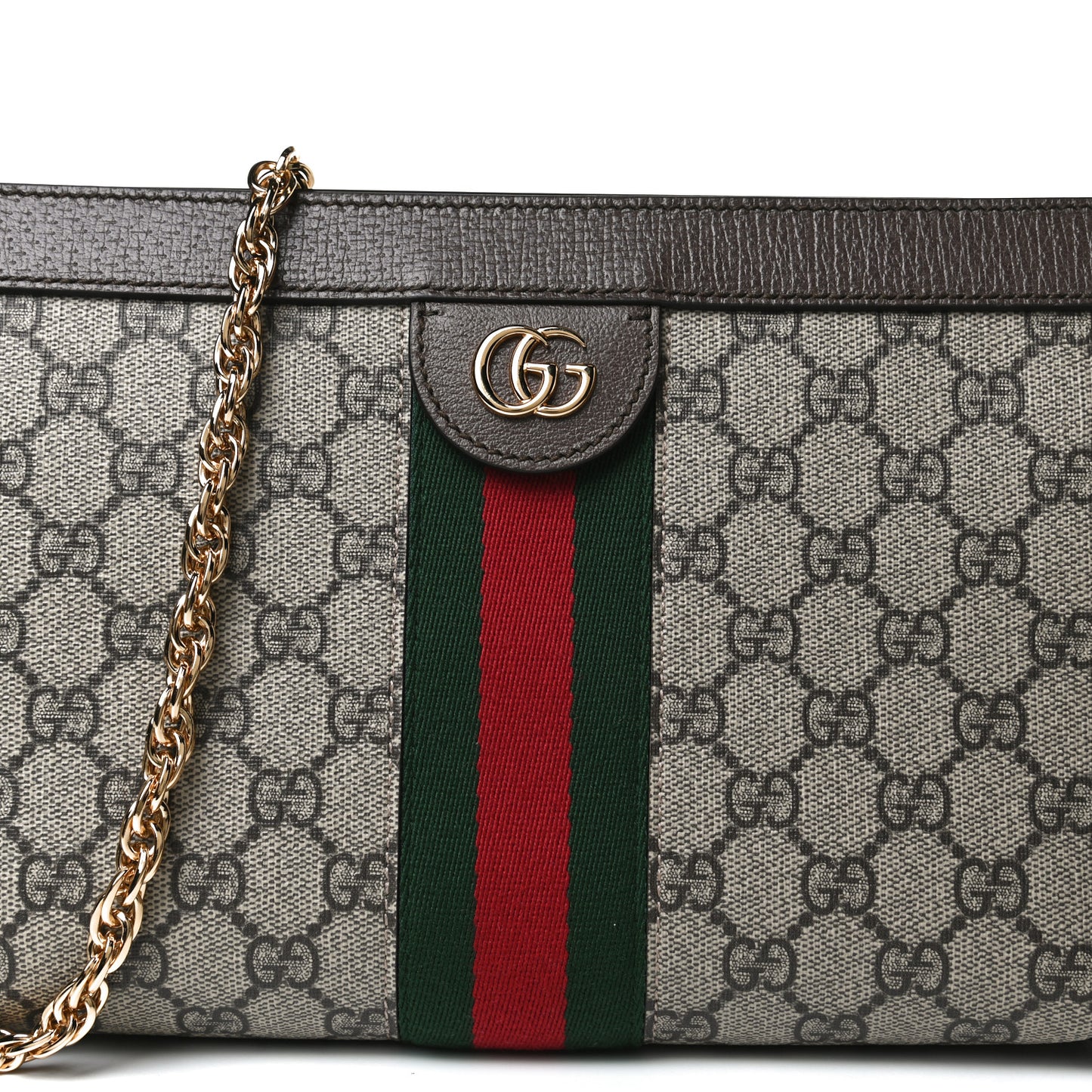 GG Supreme Monogram Web Small Ophidia Chain Shoulder Bag Brown