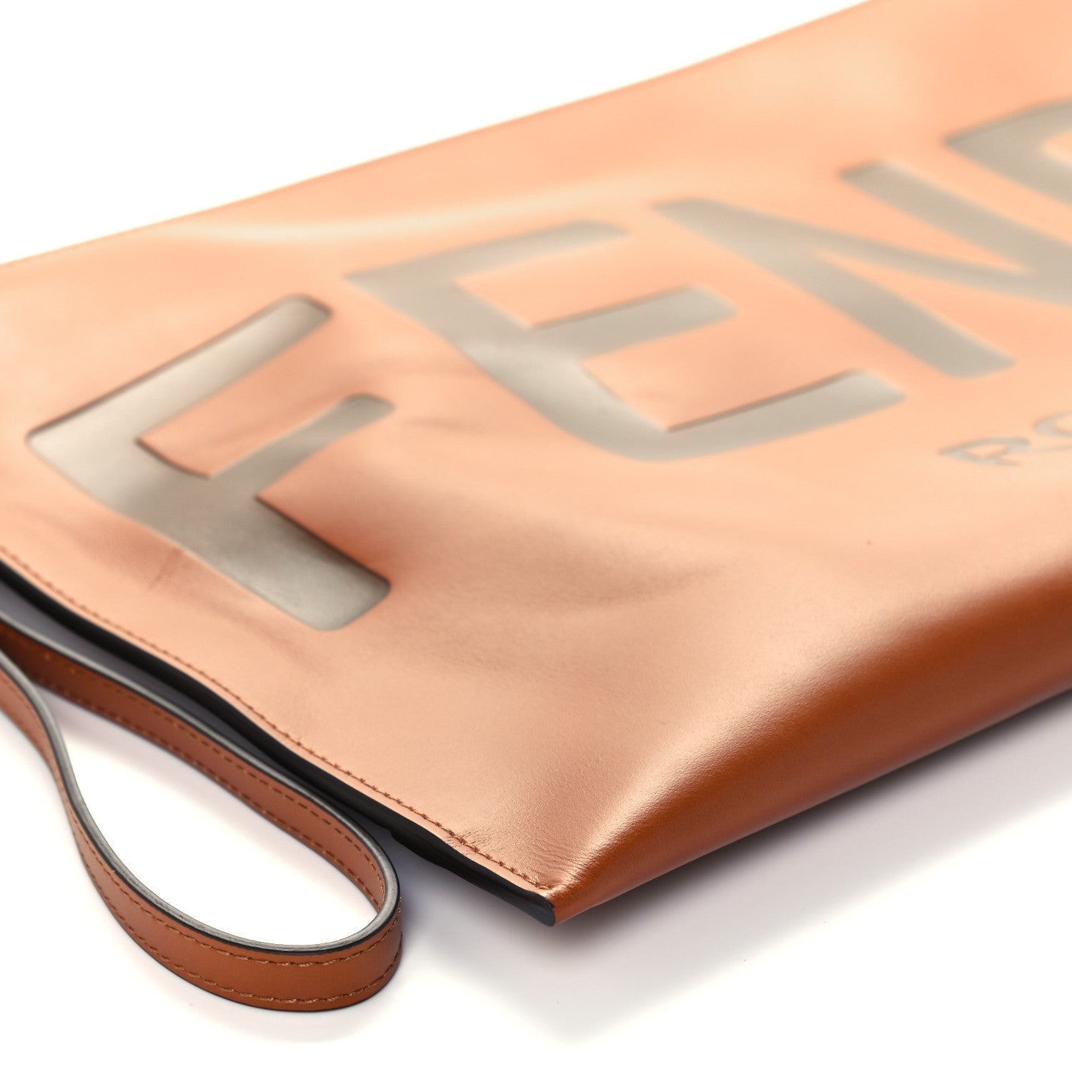 Fendi Vitello King Logo Embossed Large Flat Pouch Cuoio 10 of 11