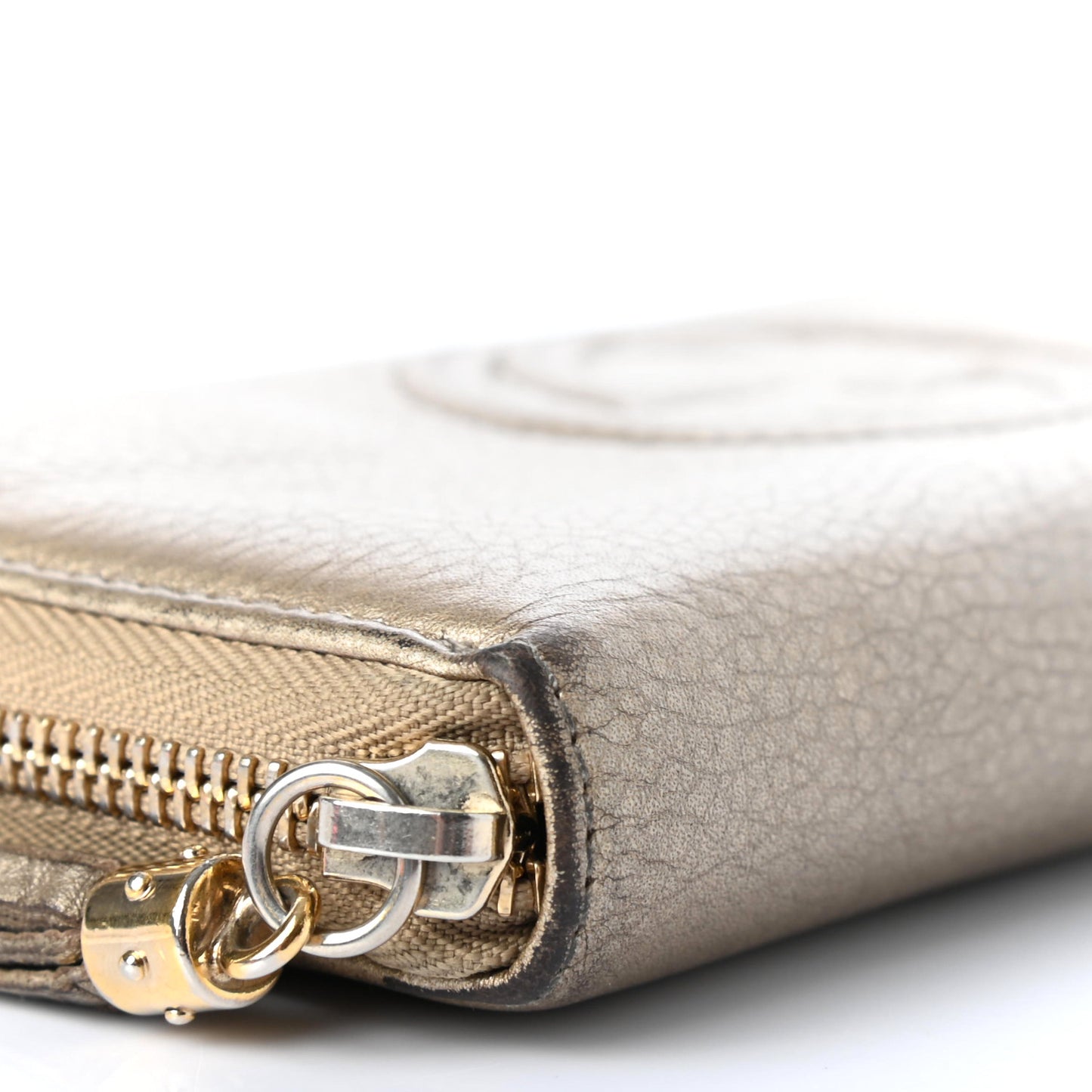 Metallic Pebbled Calfskin Soho Zip Around Wallet Golden Beige