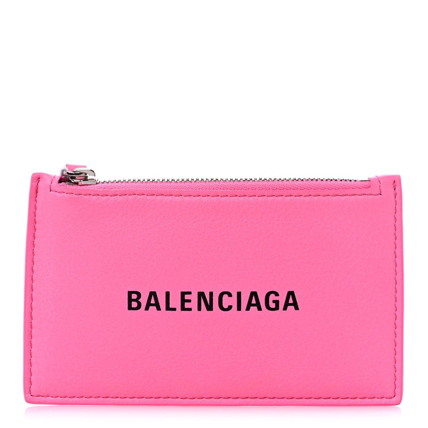 Calfskin Logo Everyday Long Coin Case Card Holder Acid Pink Black