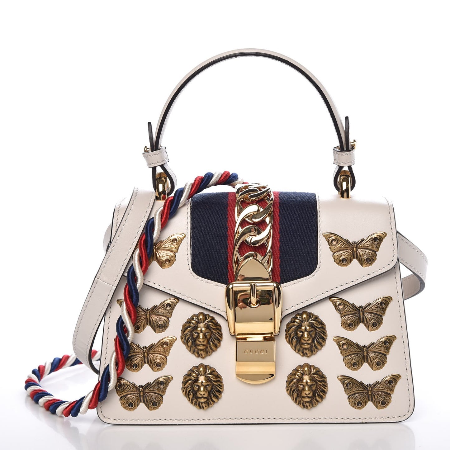 Calfskin Animal Studs Mini Sylvie Top Handle Bag White