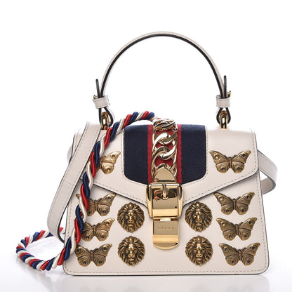 Gucci Calfskin Animal Studs Mini Sylvie Top Handle Bag White 1 of 8