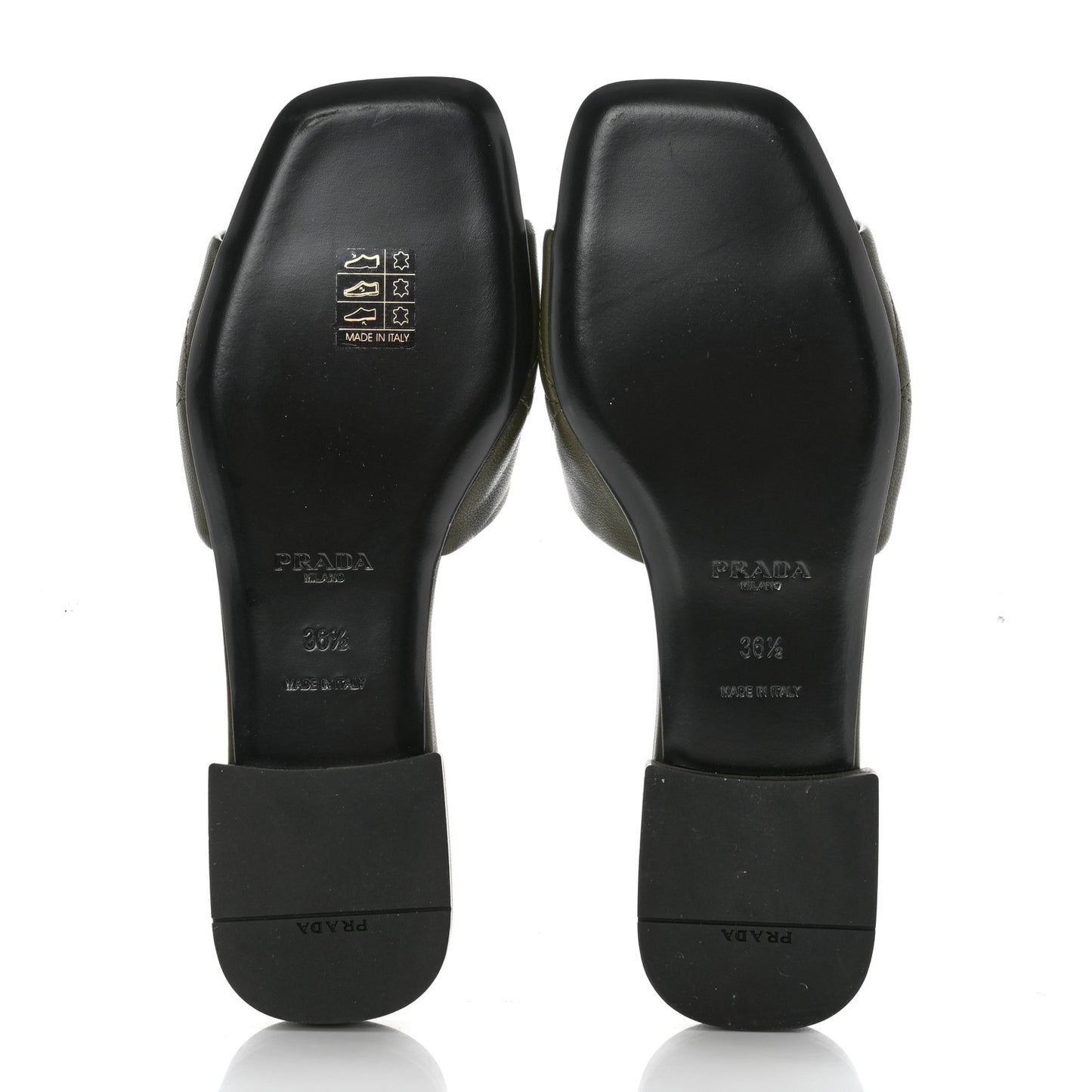 Nappa Logo Quilted 10mm Slide Sandals 36.5 Militare