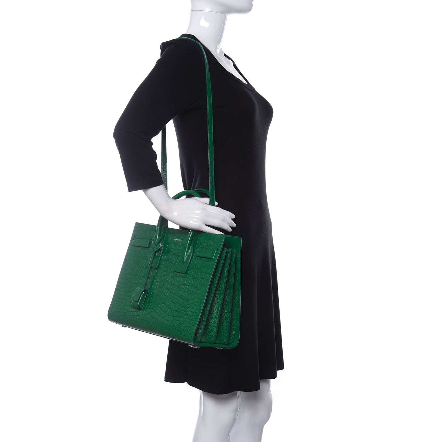 Calfskin Crocodile Embossed Small Sac de Jour Green