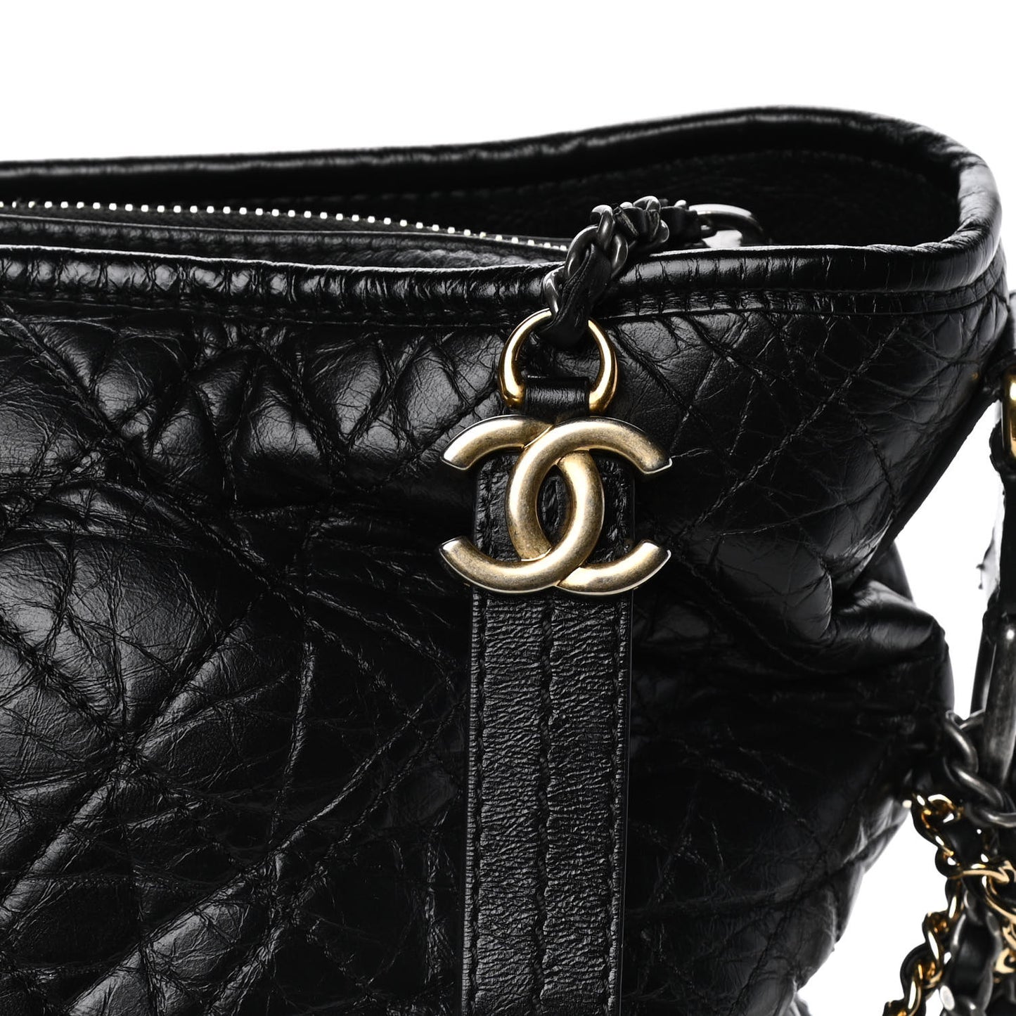 Aged Calfskin Quilted Large Gabrielle Hobo Black