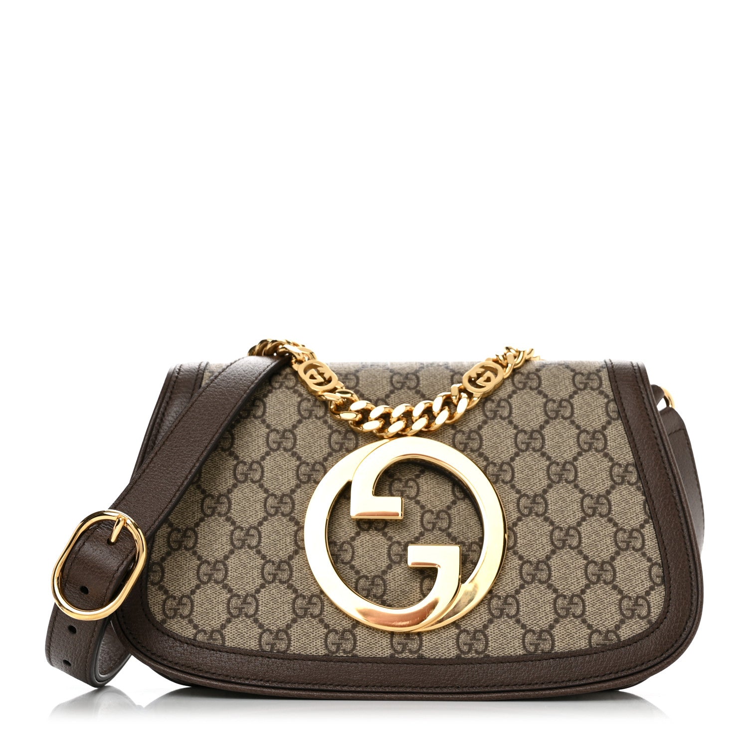 Gucci GG Supreme Monogram Textured Dollar Calfskin Blondie Chain Shoulder Flap Bag Beige Ebony New Acero 1 of 10
